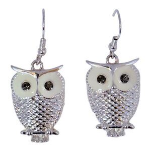 Vintage Silver Tone Dangle Drop Owl Earrings 1.5" Boho Chic Animal Jewelry